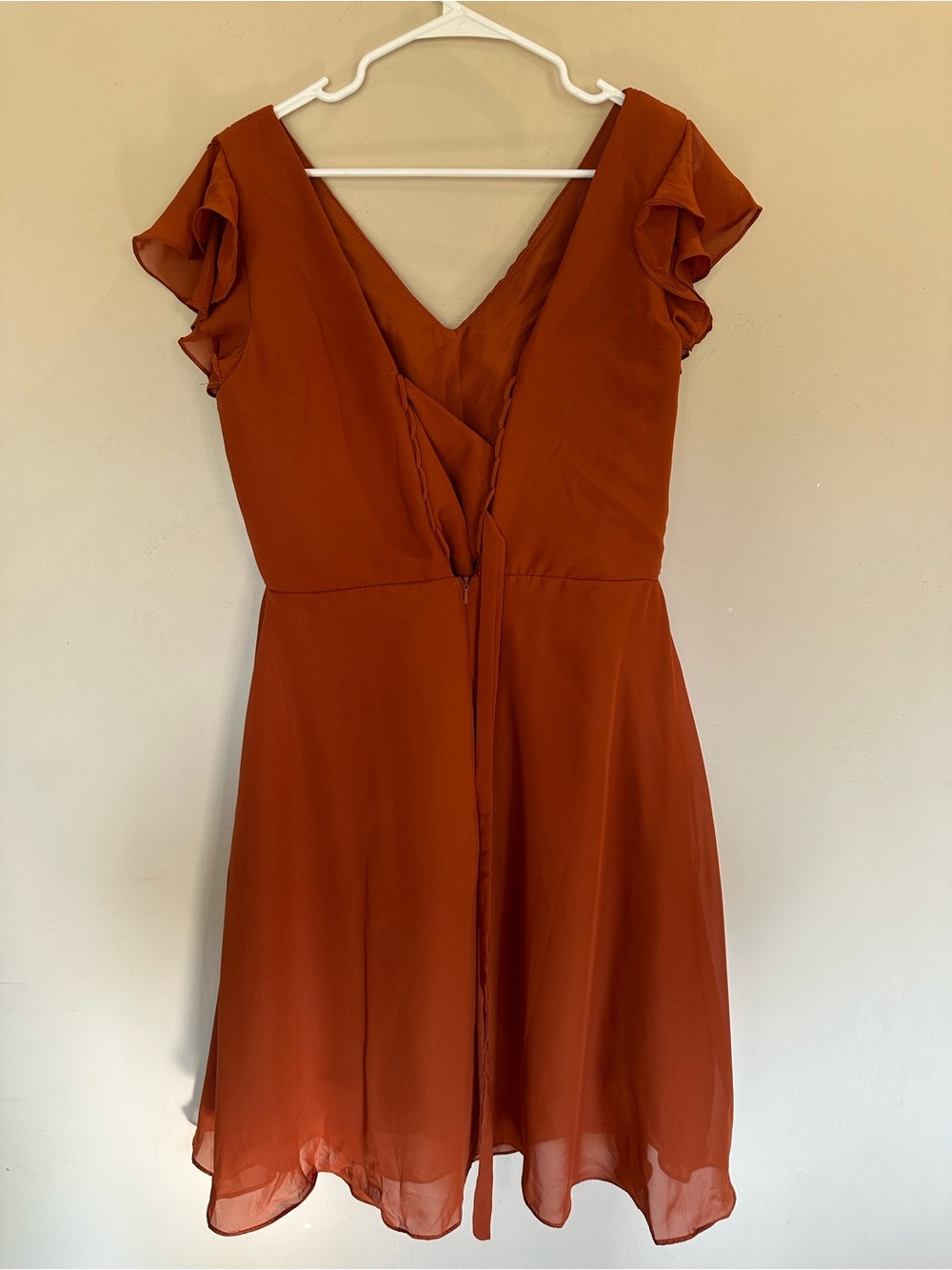 Inewer Rust Orange‎ V-Neck Ruffle Dress - Picture 3 of 5